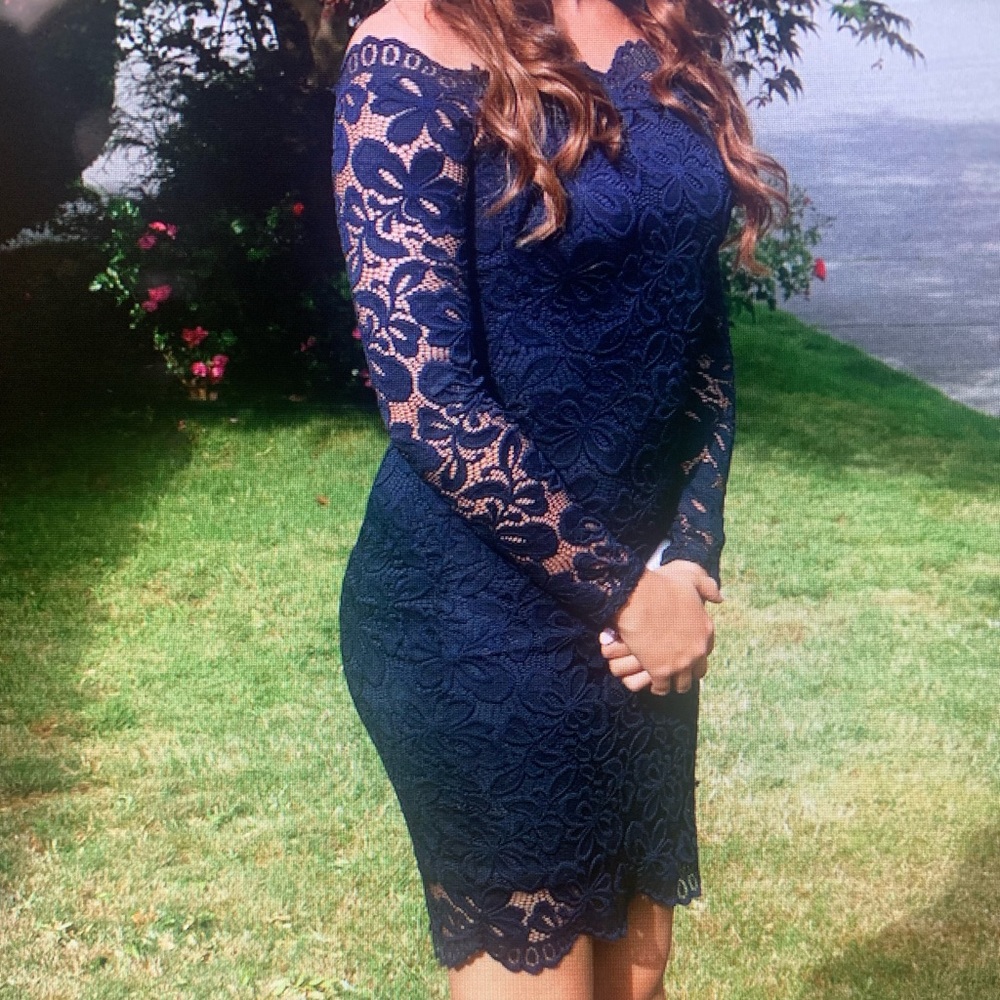 Navy blue long sleeve lace dress
